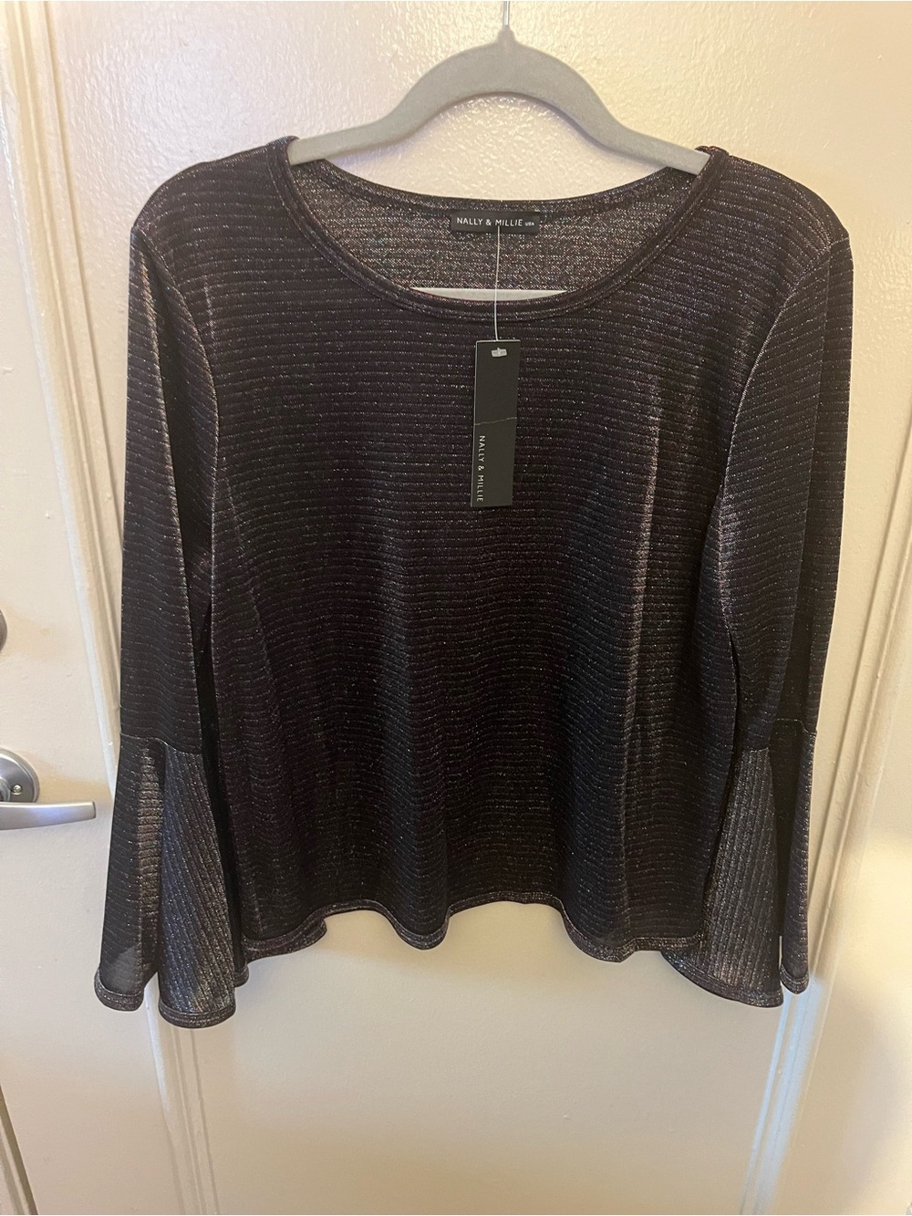 Nally & Millie Black Knit Top with Iridescent Sparkle